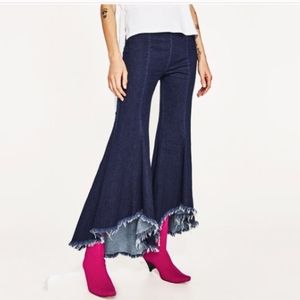 Zara Asymmetric Flared Denim Trousers